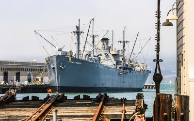 The SS Jeremiah O'Brien NHL, one of two remaining fully functional Liberty ships, at Pier 45 in San Francisco