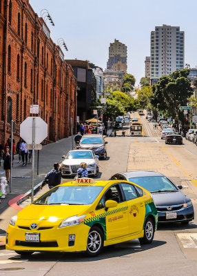 Taxi and street car on Polk Street in San Francisco