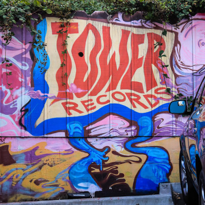 Tower Records mural at the one time site of the business in San Francisco