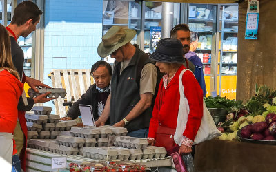 Lining up to purchase eggs at the Farmers Market