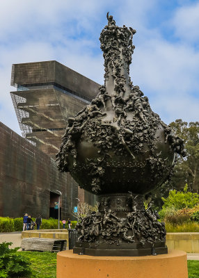 Bronze homage to French winemaking by Paul Gustave Dore in front of the de Young Museum in Golden Gate Park