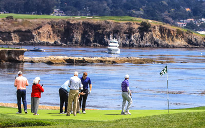 The 18th Green and Stillwater Cove at the Pebble Beach Golf Links along the 17 Mile Drive - Pebble Beach