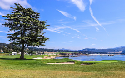 Stillwater Cove bordered by the 18th hole at Pebble Beach Golf Links along the 17 Mile Drive - Pebble Beach