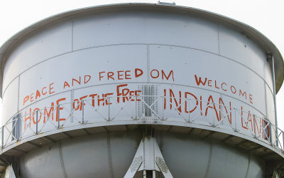 Remnants of the 1969 occupation by Indians of all Tribes on the water tower on Alcatraz Island
