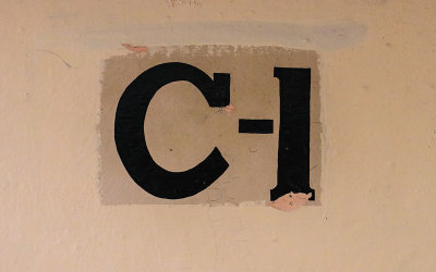 Cellblock C-1 painted on the wall in the cellhouse on Alcatraz Island