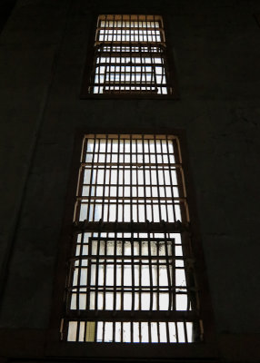 Heavily fortified windows in the cellhouse on Alcatraz Island