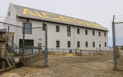 “ALCATRAZ” painted on the roof of the prison warehouse on Alcatraz Island