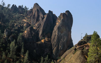 View of volcanic rock formations from the Balconies Cliff Trail in Pinnacles National Park