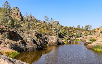 View of the Bear Gulch Reservoir in Pinnacles National Park