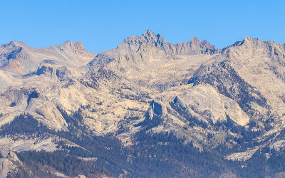 Black Kaweah (center, 13,765 ft) and Kaweah Queen (left) on the Great Western Divide as seen from Moro Rock in Sequoia National
