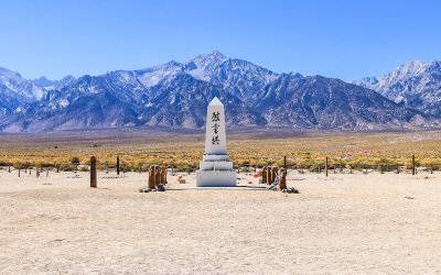 Camp Cemetery Monument reading Soul Consoling Tower in Manzanar National Historic Site