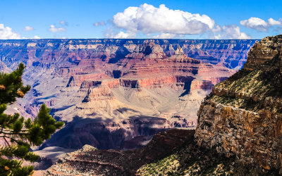 Zoroaster Temple (right center) as seen from along the South Rim in Grand Canyon NP