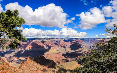 View of clouds over the Grand Canyon from along the South Rim in Grand Canyon NP