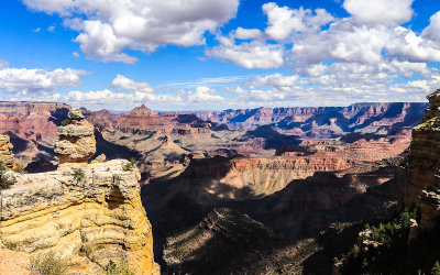 Duck on a Rock formation and Vishnu Temple as seen from along the South Rim in Grand Canyon NP