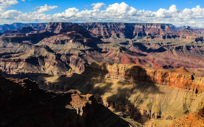 Clouds and shadows in the canyon as seen from Lipan Point along the South Rim in Grand Canyon NP