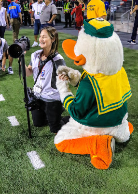 The Oregon Duck proposes to a sidelines photographer during the game…