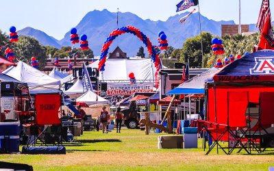 Homecoming festivities along the mall with the Tucson Mountains in the distance