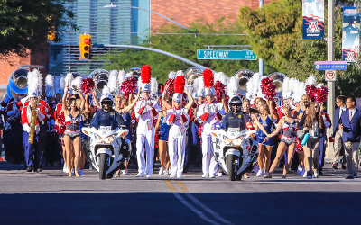 The Arizona Band leads the Homecoming Parade up Cherry Avenue