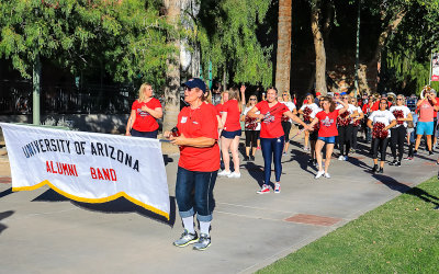 The Alumni Band marches in the Homecoming Parade