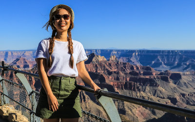 Chinese tourist on the north rim in Grand Canyon National Park, Arizona