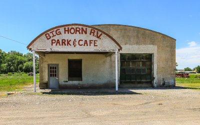 Big Horn RV Park and Café advertisement on an abandon garage in rural Montana