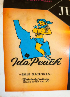 “Ida Peach” Sangria advertisement in a restaurant in Hagerman Idaho