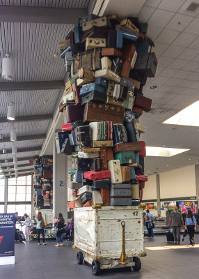 Unique luggage building pillar at baggage claim in the Sacramento Airport