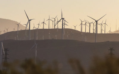 Wind farm late in the day near Mojave California