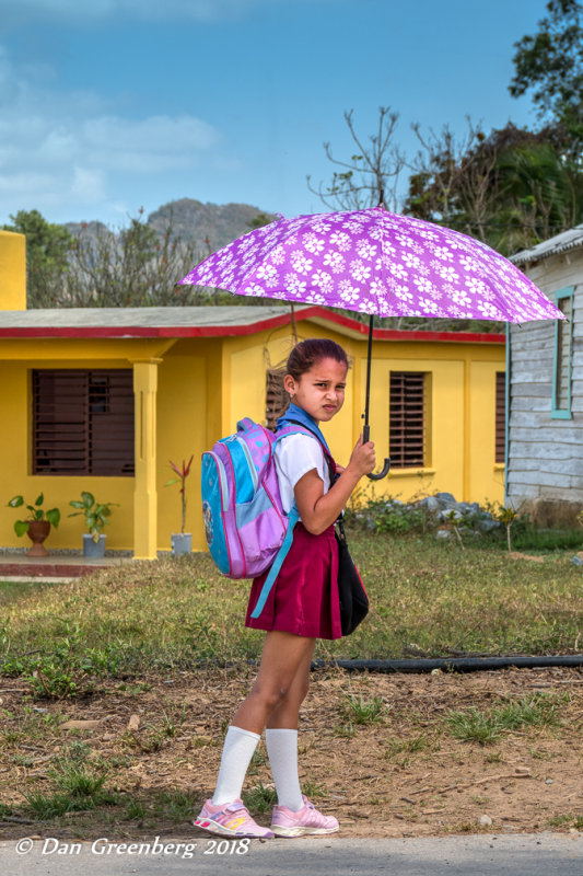 School Girl with Purple Umbrella