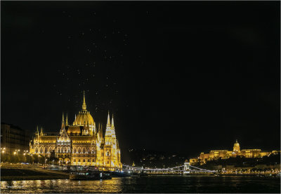 Night Sky over Parliament & Palace, Budapest, Hungary