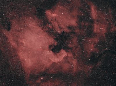 The North America nebula, annotated (NGC 7000)