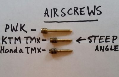 TMX Air Screws vs PWK Showing Steeper Tip Angle on 2017/18 KTM