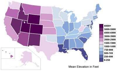 Mean Elevation of States in US- per Wikimedia