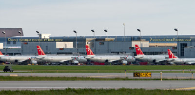 September 2007 - a variety of Northwest Airlines aircraft at MSP after sunset