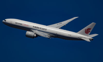 Air China Cargo's B777F taking off from JFK Runway 31L
