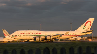 Royal Air Maroc's B-747-400 in the golden evening sunlight