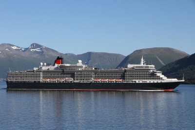 Late evening on our way out to sea I looked out the window to see the beautiful Queen Elizabeth passing us