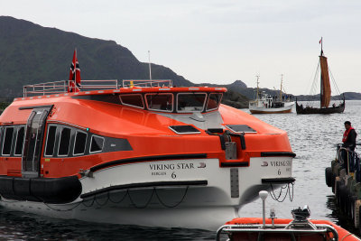  Next day was LEKNES, in the Lofoten Islands. The new Viking Sky was in town at the dock; we had to tender