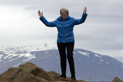 We then drove to the upper parking lot. Here's Ruth on top of the world near the Gullfoss gift shop
