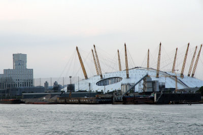 The O2 entertainment venue seen from sailaway. Saw one side, rounded curve of Thames and saw the other!