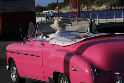 Very pink car on the Malecon