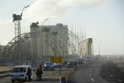 Vedado: Steel structures along Malecon & with U.S. Embassy visible