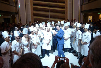 My view of Mark, CD, with chefs and cooks