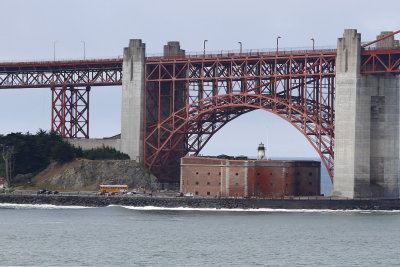 Under the bridge we go. Fort Point & it's lighthouse were visible. 