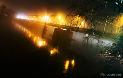 New HopeLambertville Bridge At Night In Fog