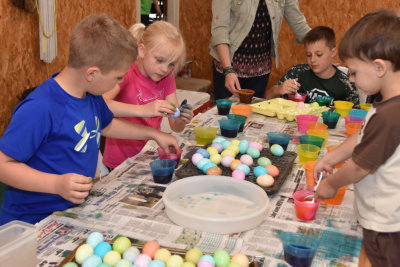 Grandkids Coloring Easter Eggs
