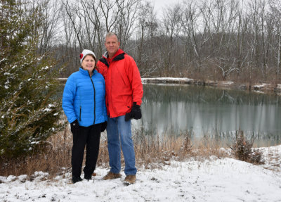 Hiking by our pond on Christmas Eve