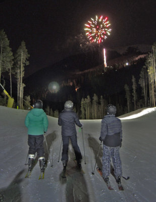 Fireworks on our last ski run of the vacation