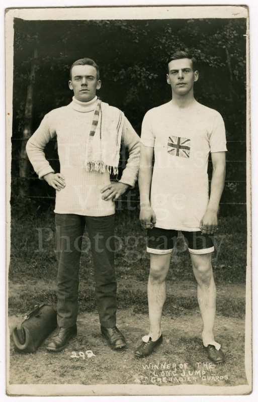 1 Winner of The Long Jump Grenadier Guards 2 Edwardian Men Unposted RPPC Photo.jpg