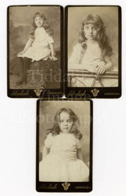 01 2 Pretty Little Girls Sisters Identified 1887 - 3 CDVs Carte de Visite Norwich.jpg